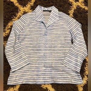 Allison Morgan Large Blue Striped Button Up Collared Blouse